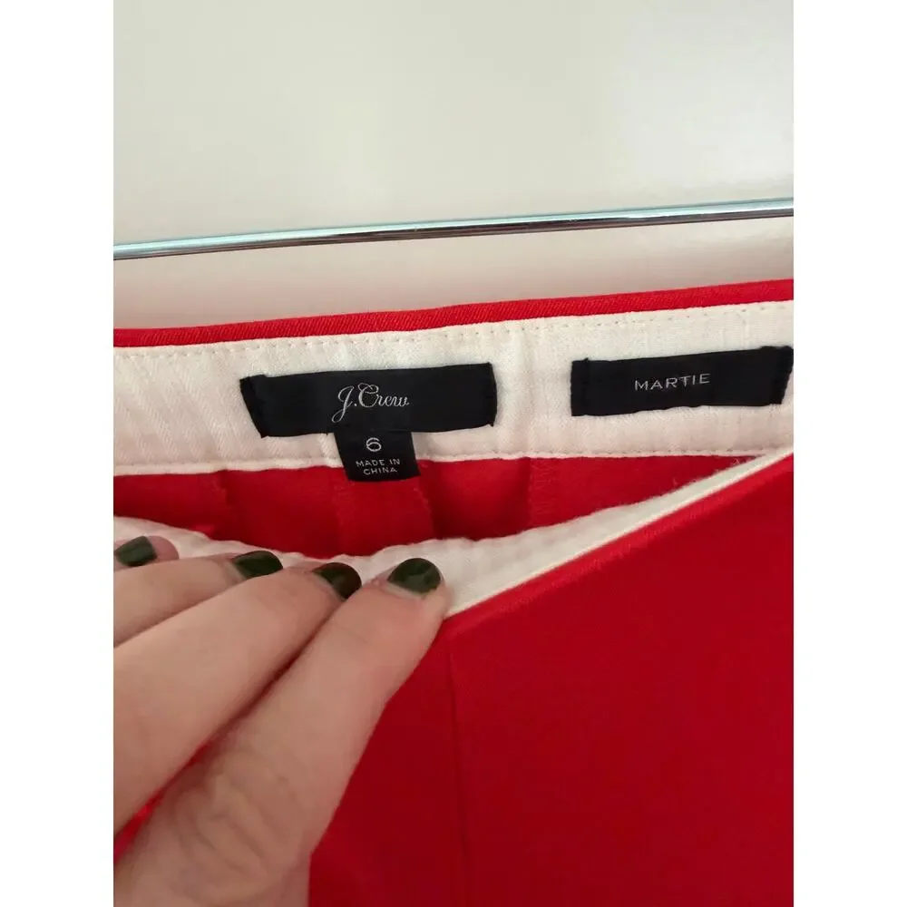 J. Crew Martie Bi Cotton Stretch Pants Bright Vibrant Red 6
